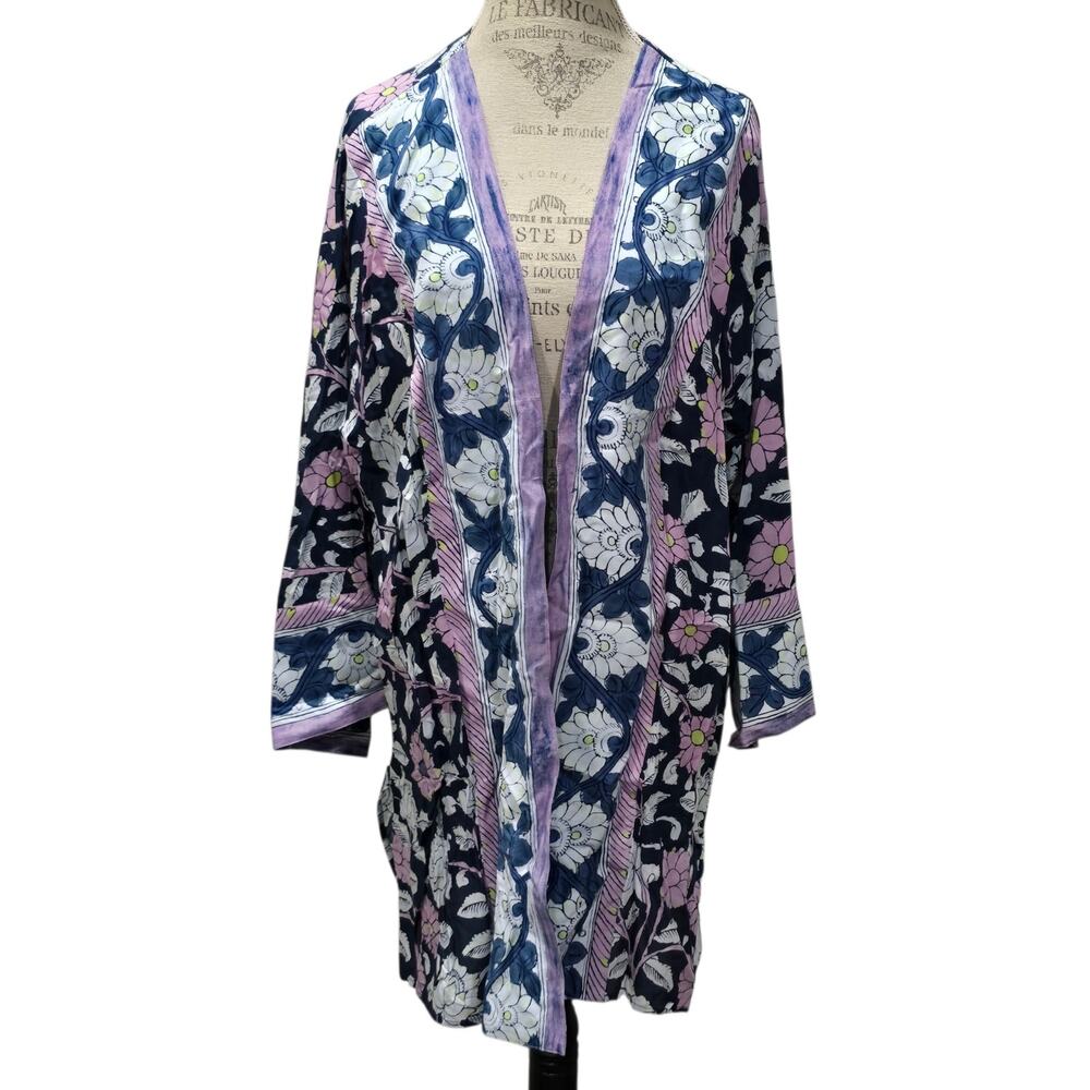 Soft Surroundings Floral Kimono Topper Open Front Long Sleeve Boho